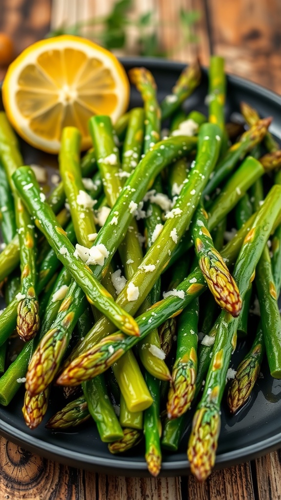 Quick and Flavorful Stovetop Asparagus Recipe Sautéed asparagus with garlic and Parmesan cheese on a rustic wooden table.